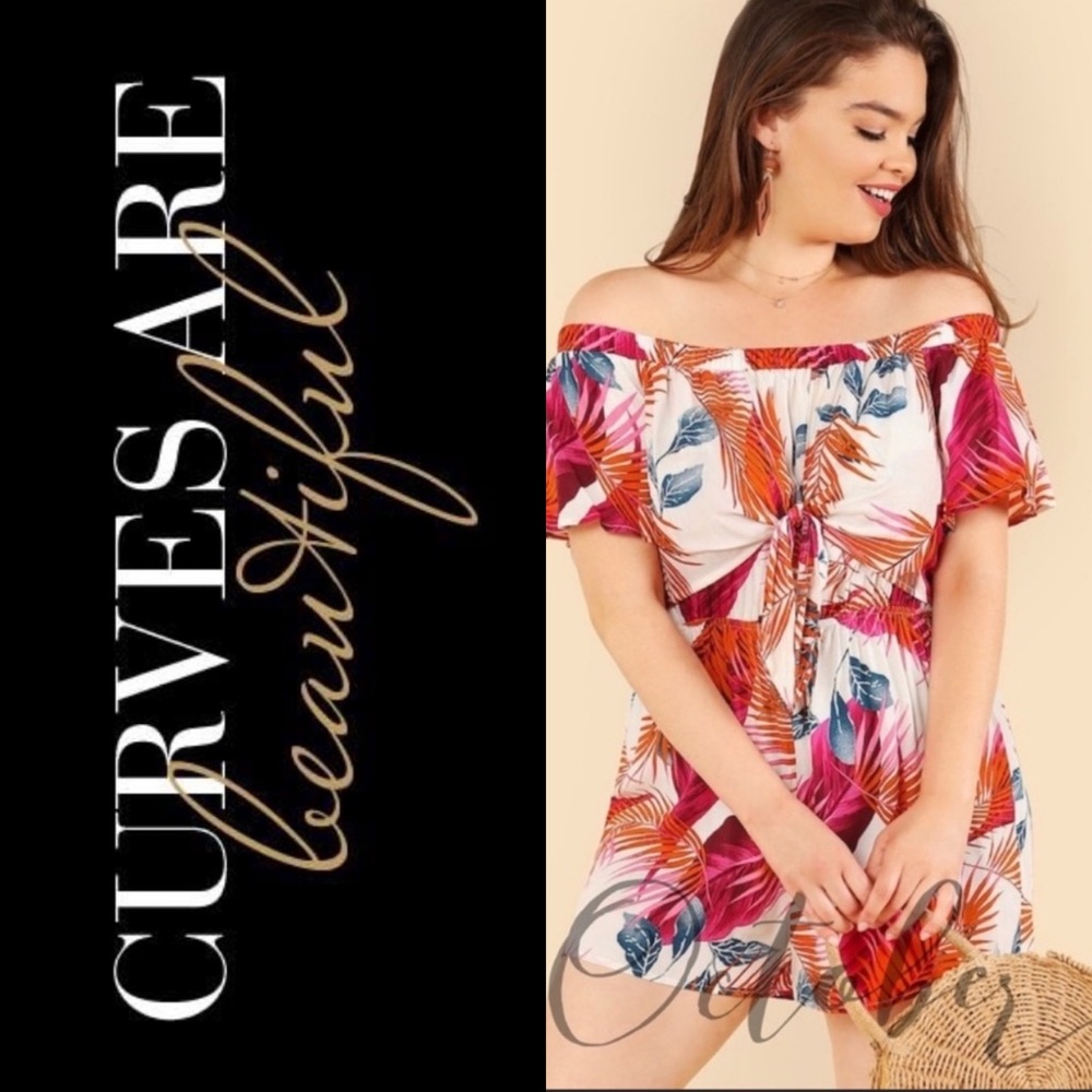 Leaf Pattern Off Shoulder Romper